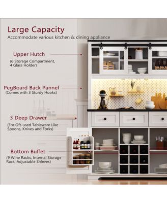 71" Farmhosue Pantry Bar Cabinet with Internal Storage Rack,Kitchen Cabinet with Hutch,Sliding Door,Rustic Coffee Bar Storage Cabinet