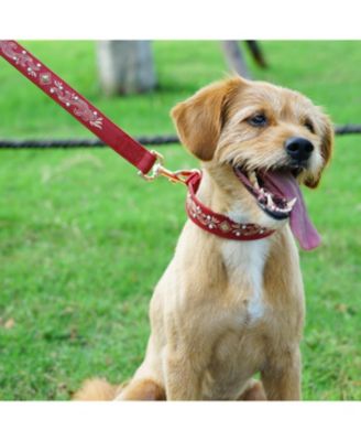 Western Style Full Grain Genuine Leather Dog Leash with Embroidery and Pearl or Turquoise Studs