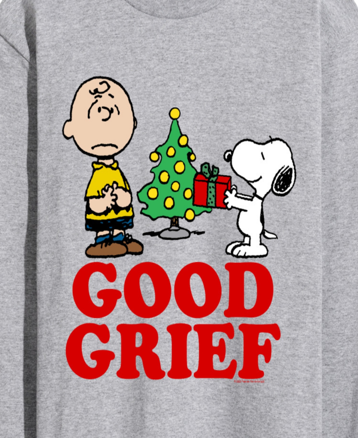 Airwaves Men's Peanuts Good Grief Charlie and Snoopy Christmas Presents Graphic Long-Sleeve T-Shirt