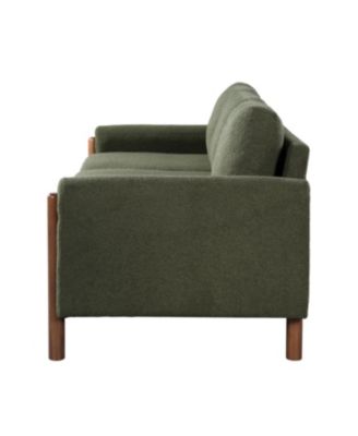Streamdale 83.86" 3-Seater Sofa, Curved Armrest, Teddy Velvet, Solid Wood Legs & Frame, Green