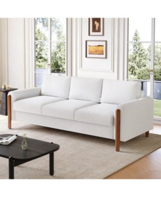 Streamdale 83.86" 3-Seater Sofa, Curved Armrest, Teddy Velvet, Solid Wood Legs & Frame, Green