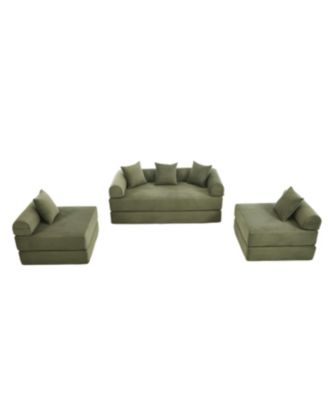 Convertible Folding Sofa Bed with Pillow Back Handrail, Cloud Corduroy Mattress Sofa