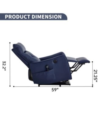Streamdale Deep Blue PU Power Lift Recliner Chair with Massage, Heat & USB