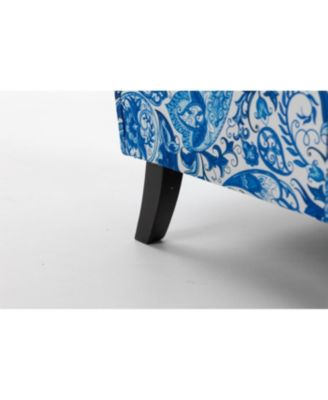 Upholstered Chair, Vintage Armchair with Blue/White Porcelain Print