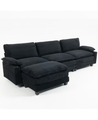Streamdale Modern 3+1 L-Shaped Corduroy Sofa with Ottoman, Cloud Couch for Living Room.