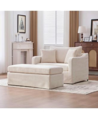 Streamdale Modern Upholstered Farmhouse Chair & Ottoman Set, Beige