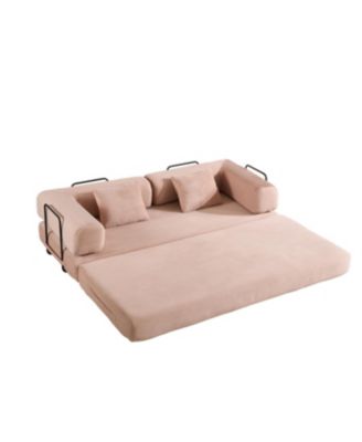  Convertible Sleeper Sofa Bed with Pillow (Pink