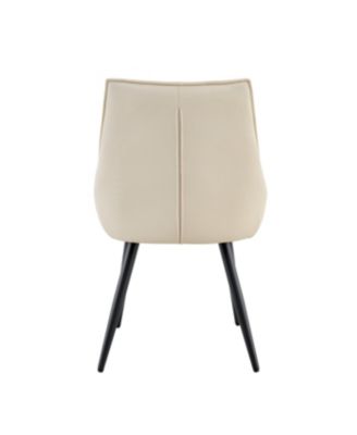 Streamdale Dining Chairs Set of 4, Off White Faux Leather, Gold Mesh Texture, Black Legs (Set of 4