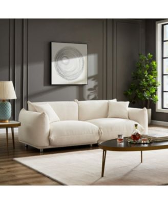 Streamdale Oversized Sherpa Loveseat Sofa with Metal Legs, 3 Seater Couch - White