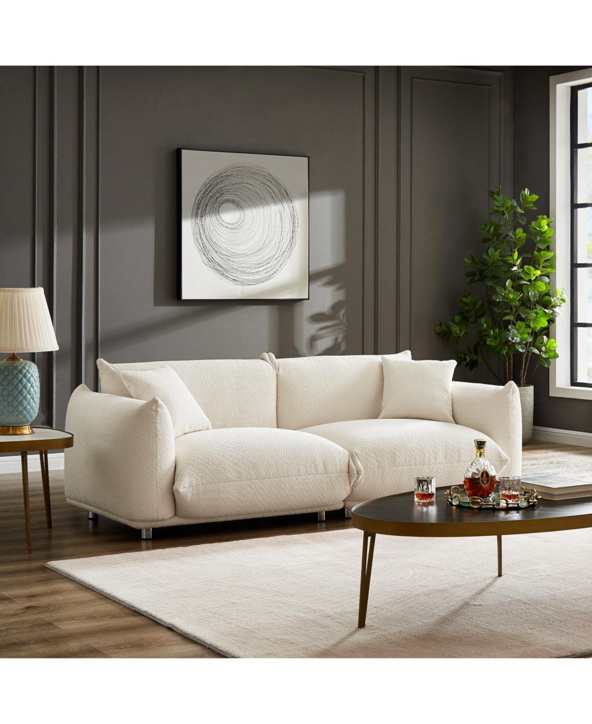 Streamdale Oversized Sherpa Loveseat Sofa with Metal Legs, 3 Seater Couch - White