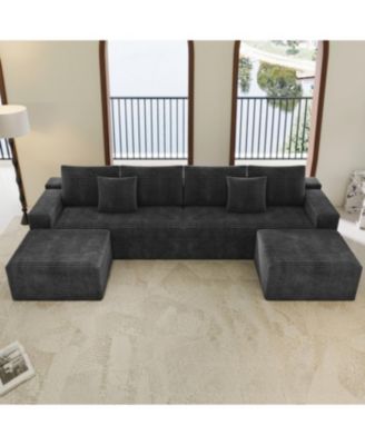  Grey 4PC Modular Corduroy Sectional Sofa - No Assembly Required