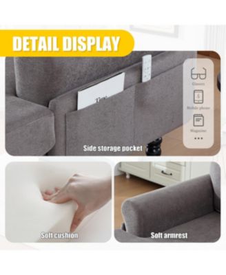 Streamdale Modern Minimalist Chenille Chaise Lounge Recliner Sofa with Wooden Legs & Side Pockets