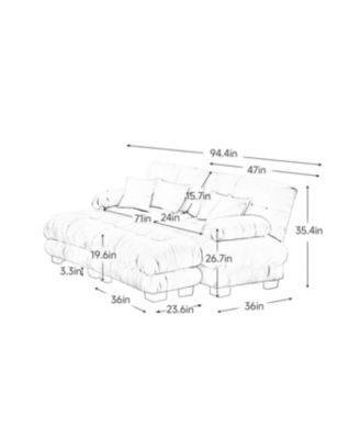 Streamdale Cloud Couch Sleeper Sofa, Chenille 2 Seater Sofa with 2 Ottomans, Pink