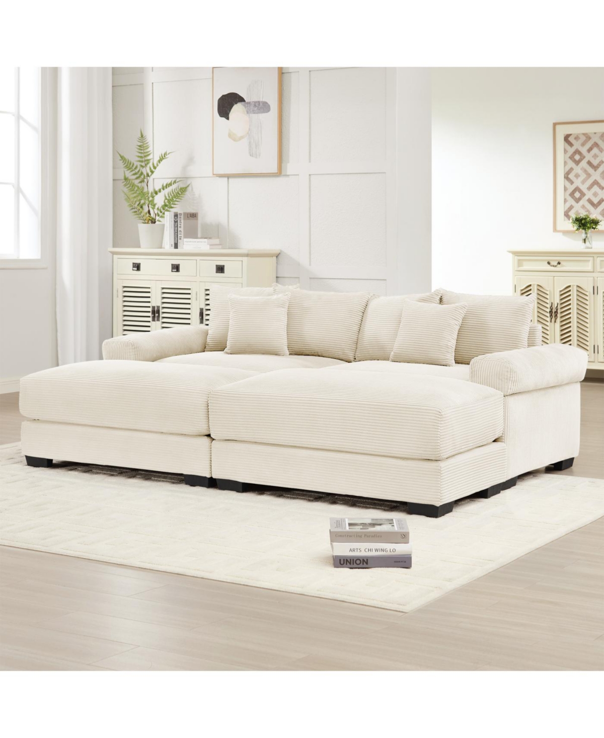 Streamdale Oversized Cloud Modular Sectional Couch with Ottoman, Cream