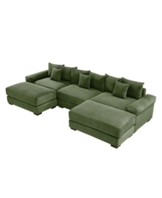 Streamdale 130" Oversized Cloud Modular Sectional Couch, Premium Corduroy, 3-Seater, Green