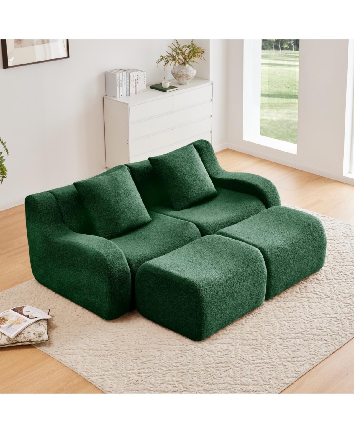 Streamdale Furniture Streamdale Soft Teddy Fabric Boneless Sofa with Anti-Slip Design, Green