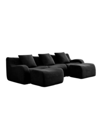 Streamdale U-shaped Soft Teddy Fabric Boneless Sofa, Assembly Chaise, Black