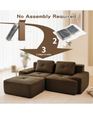 Streamdale 82" Modern L-Shaped Corduroy Sectional Sofa with Movable Ottoman, Brown