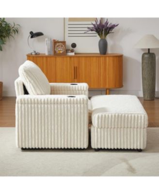 Streamdale 42.5" Corduroy Single Recliner with Pillow, Cup Holder, Storage Footrest