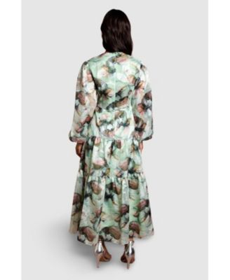 Women's Puff Sleeve Jacquard Midaxi Dress