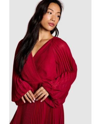 Women's Long Sleeve Chiffon Wrap Midi Dress