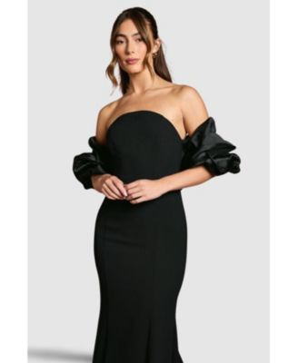 Women's Puff Sleeve Bardot Fishtail Maxi Dress