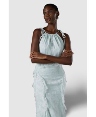 Women's Jacquard Halter Neck Frill Maxi Dress