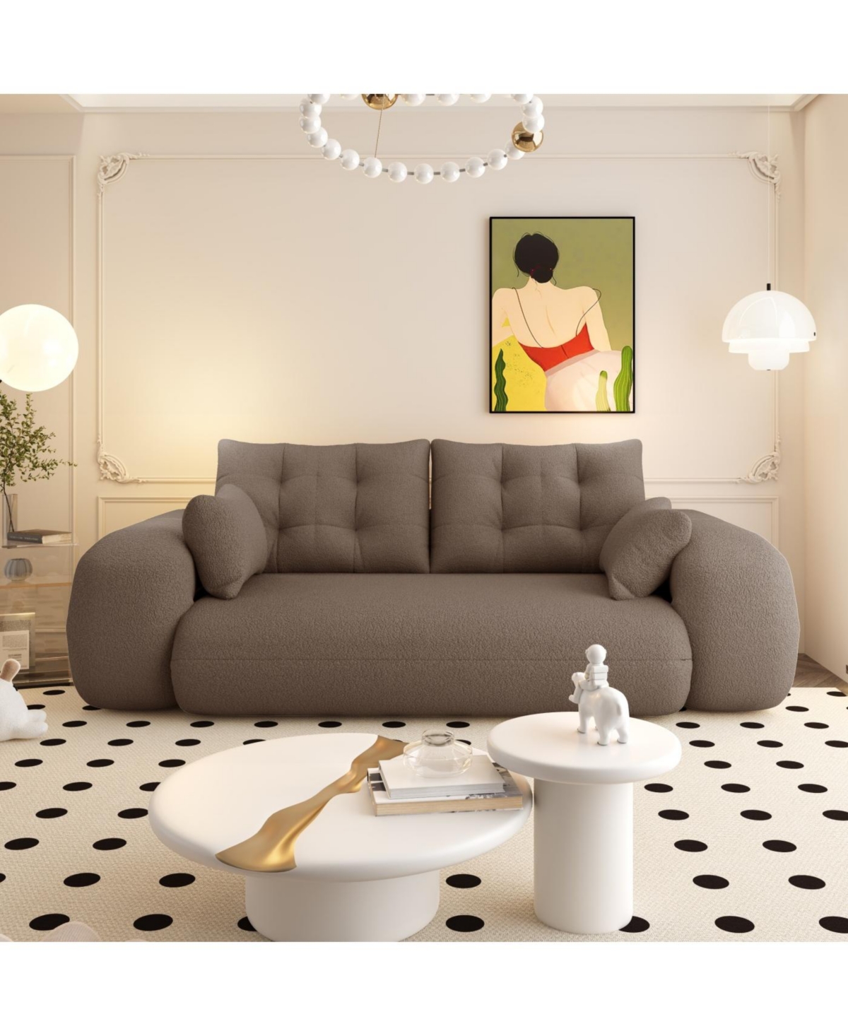 Streamdale Furniture Human Dog Bed, Lazy Sofa Couch, 78.7" Foldable Sofa Bed, 3-in-1 Teddy Fabric Foam Sleeper Sofa Bed, Brown