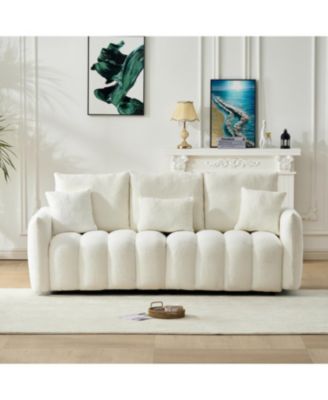 78" Teddy Fabric Sofa with Pillows & Solid Wood Frame