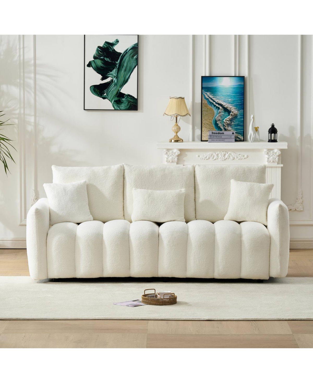 Streamdale Furniture 78" Teddy Fabric Sofa with Pillows & Solid Wood Frame