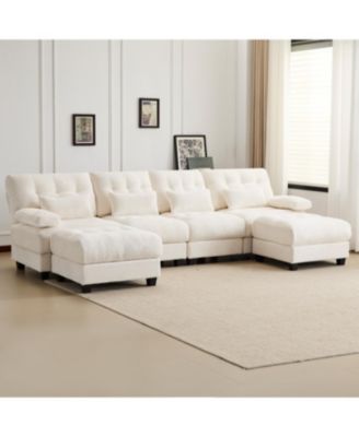 Streamdale 119" 4-Seater Sofa w/ 2 Ottomans, Adj. Backrest, 350lb/Seat, Chenille