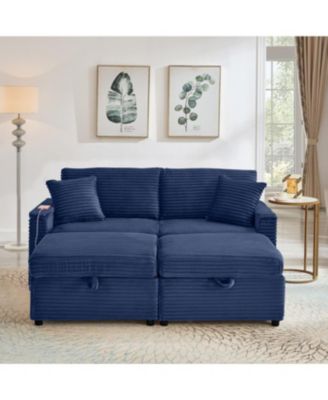 Streamdale Comfortable Fluffy Corduroy Lazy Sofa with Storage, Double Ottomans & Table Board