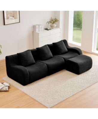 Streamdale Boneless Sofa, 3 Seat Teddy Fabric, Anti-Slip, No Assembly, Black