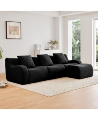 Streamdale Boneless Sofa, 3 Seat Teddy Fabric, Anti-Slip, No Assembly, Black