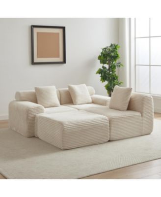 Streamdale Corduroy Modular Sofa with 4 Configurable Modules & 3 Pillows