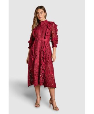 Women's Lace Ruffle Shirt Dress