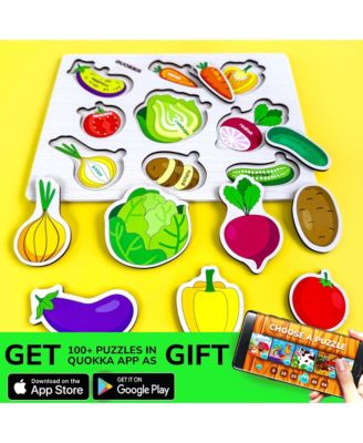 Wooden 4 Set Pegged Puzzles for Kids Ages 1-2 – Veggies Learning Toy for Kids