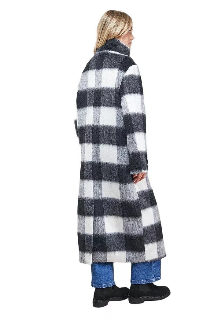 Women's Brushed Check Funnel Neck Coat - thumbnail 6