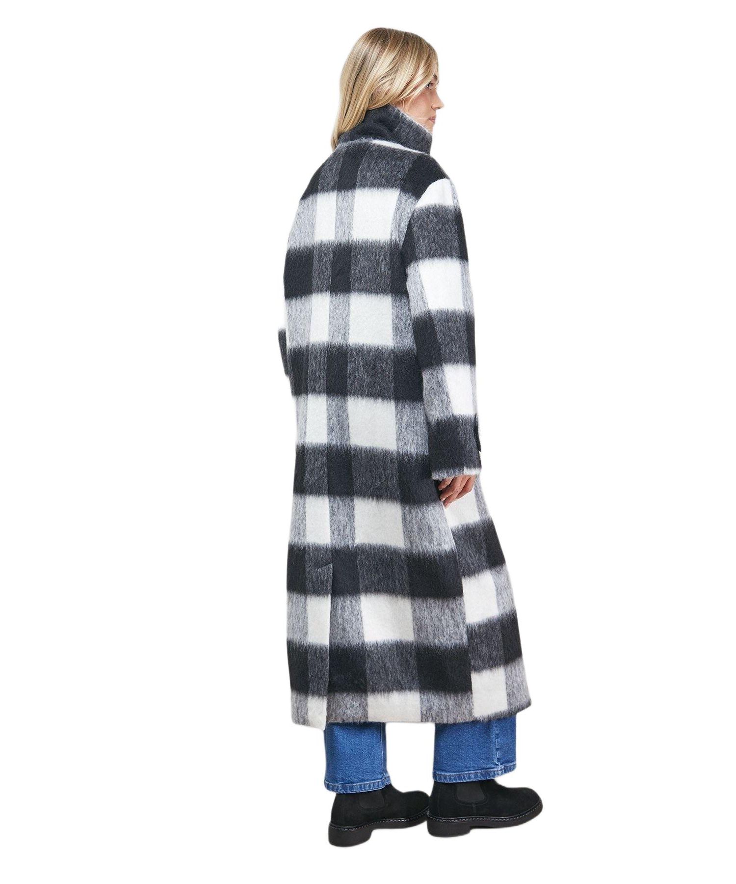 Women's Brushed Check Funnel Neck Coat
