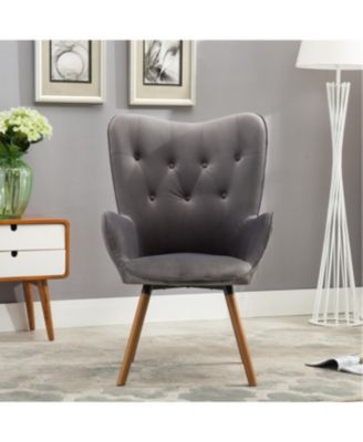 Streamdale Contemporary Silky Velvet Tufted Button Back Accent Chair, Gray