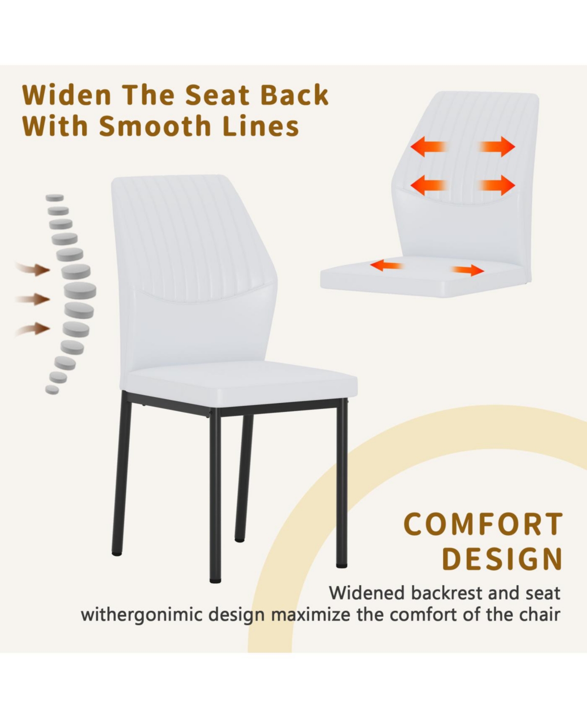 Streamdale Furniture Streamdale 6-piece set of white & black Pu dining chairs, ergonomic, 36.7" high