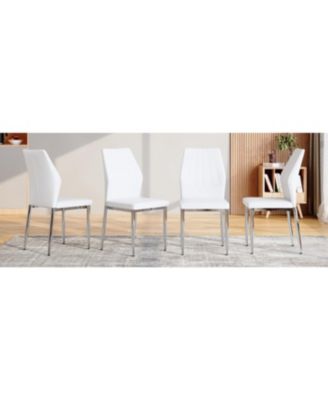 Streamdale Set of 4 Silver & White Dining Chairs, 37" High, Ergonomic PU Backrest