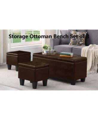 Streamdale Large Storage Ottoman Bench Set, 3-in-1 Combination, Tufted Linen