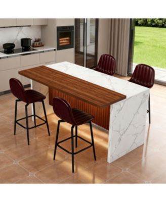 Streamdale White Marble Look Kitchen Island with LED Lighting
