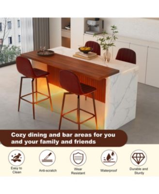 Streamdale White Marble Look Kitchen Island with LED Lighting