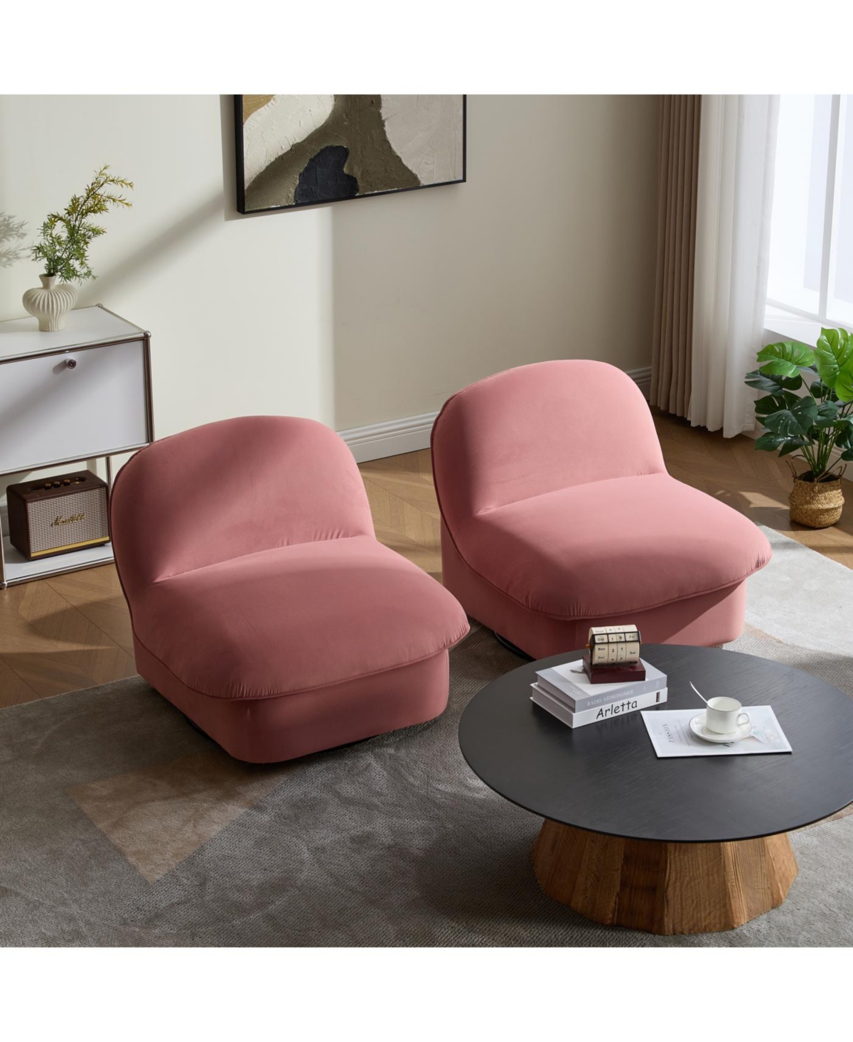 Streamdale Velvet Swivel Chair with 360-degree Metal Base