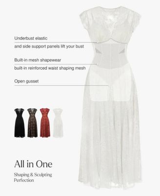 Women's Shapewear Boho Floral Lace Front Slit Maxi Dress