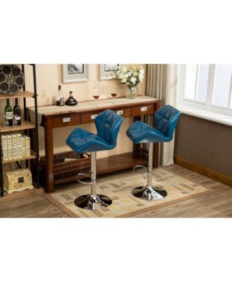 Streamdale Contemporary Tufted Adjustable Height Hidraulic Bar Stools, Set of 2, Blue