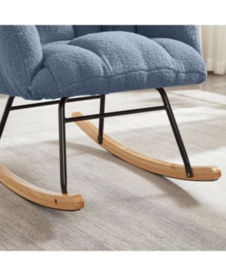 Streamdale Light Blue Teddy Fabric Glider Rocking Chair with Metal Frame