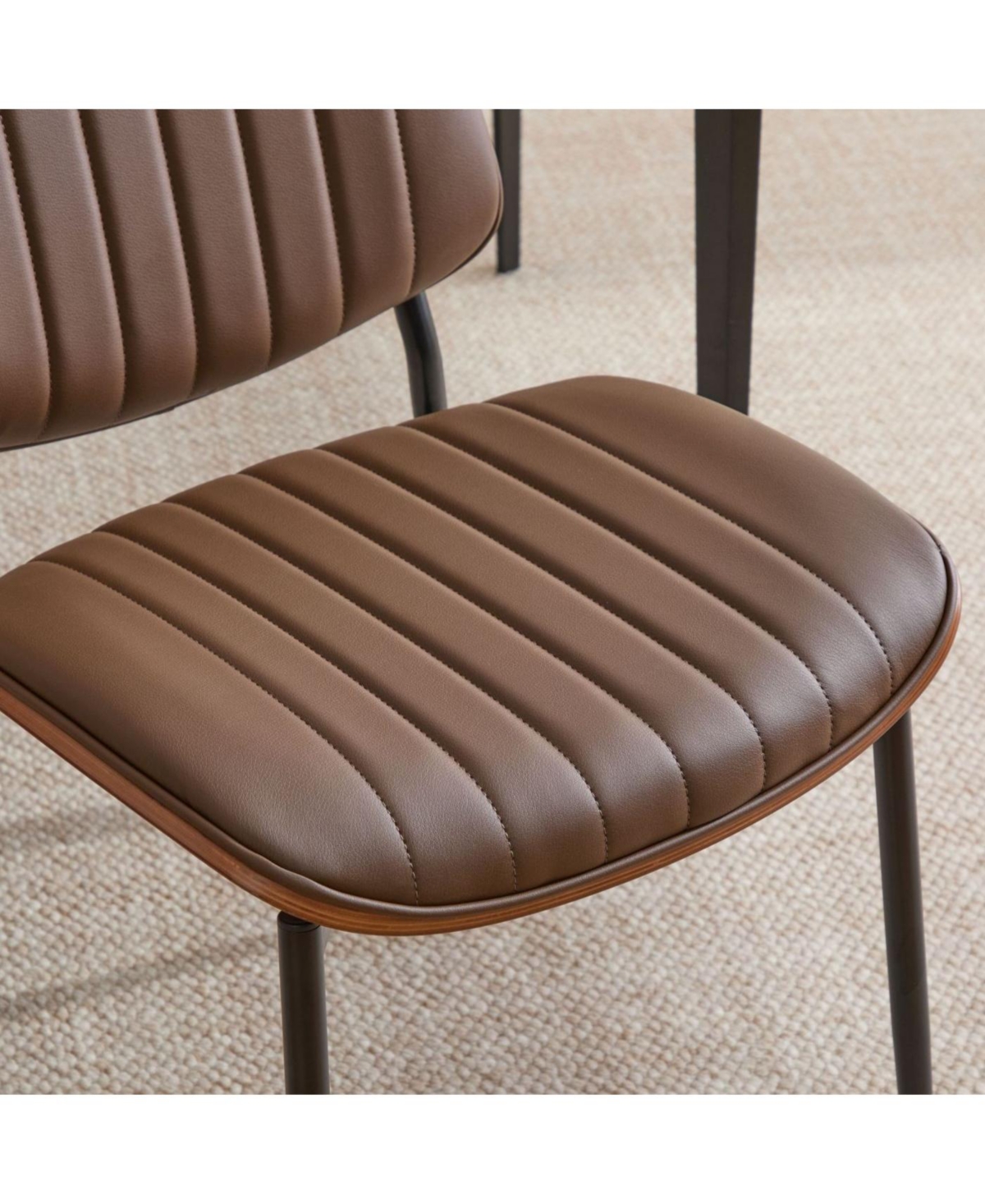 Streamdale Dining Chairs Set of 2 Mid Century Modern Retro Faux Leather Chair (Brown Pu)